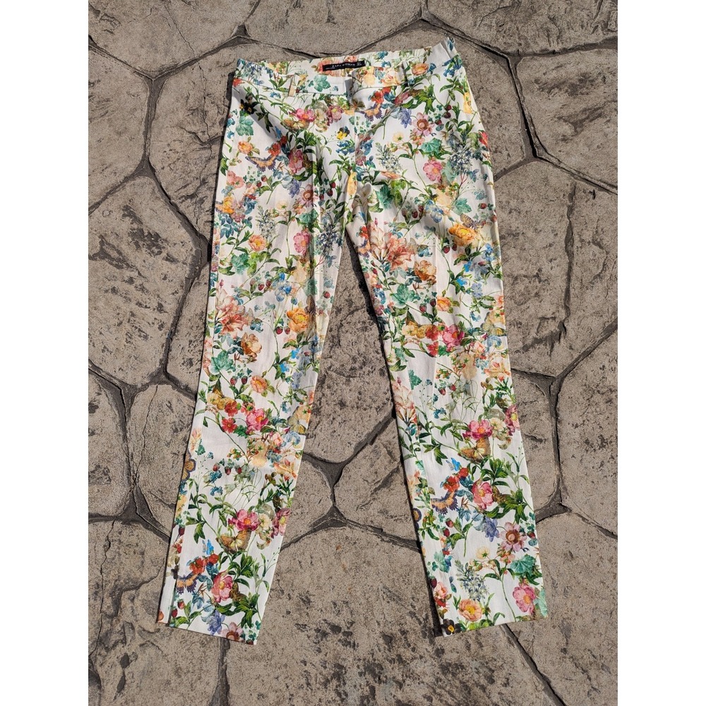 ZARA WOMAN Floral‎ Print Cotton Pockets Trousers Pants Size M EUC